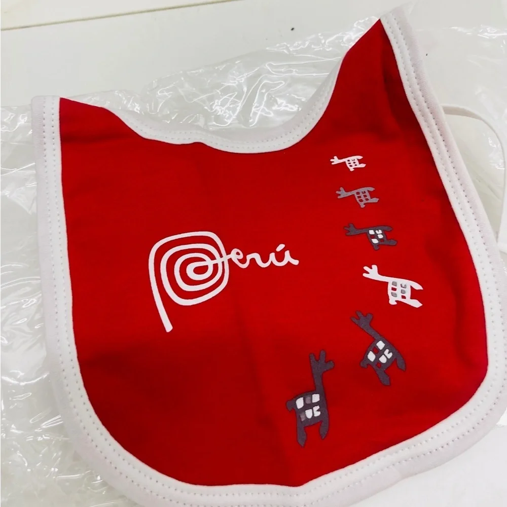 Llama Baby Line Peru Pima Cotton Baby Bib Red Llama Print